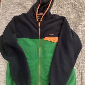 Patagonia Kids Puffer-Style Fleece Jacket in Navy, Green & Orange